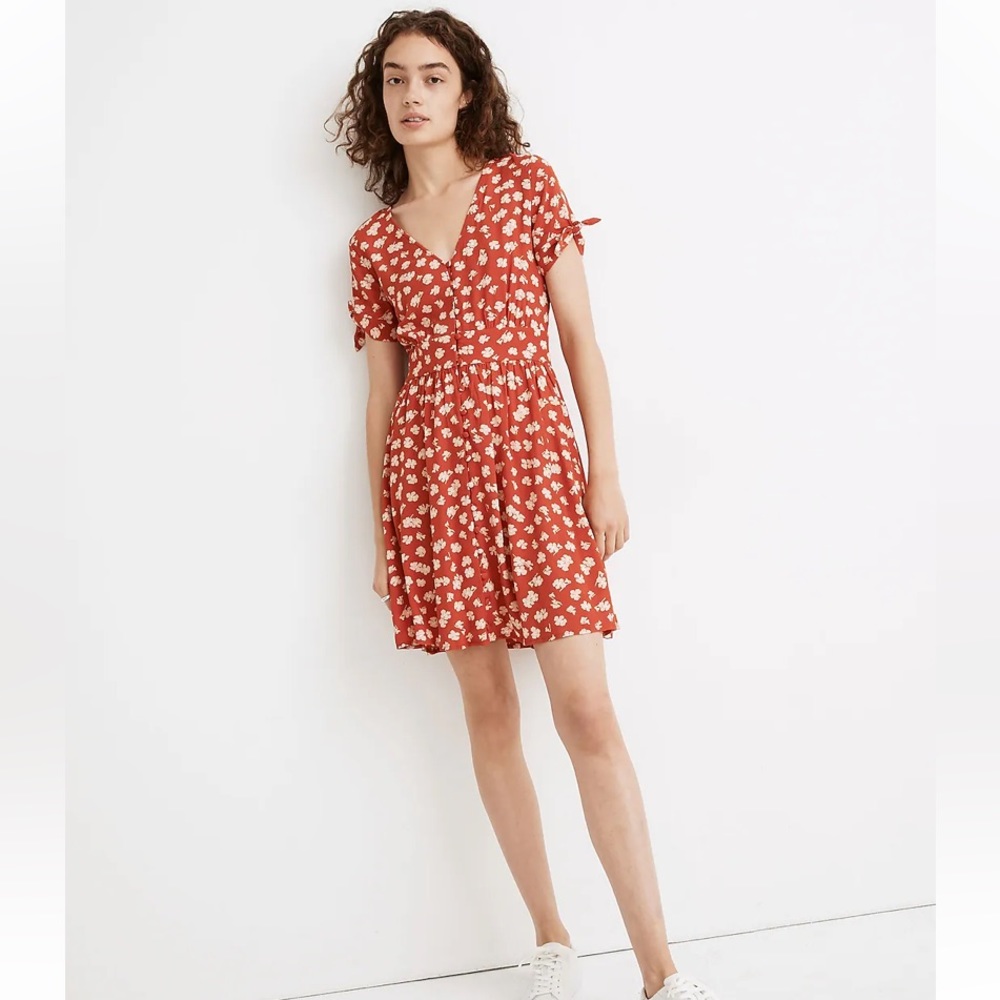 Madewell button-front retro dress with tie sleeves
